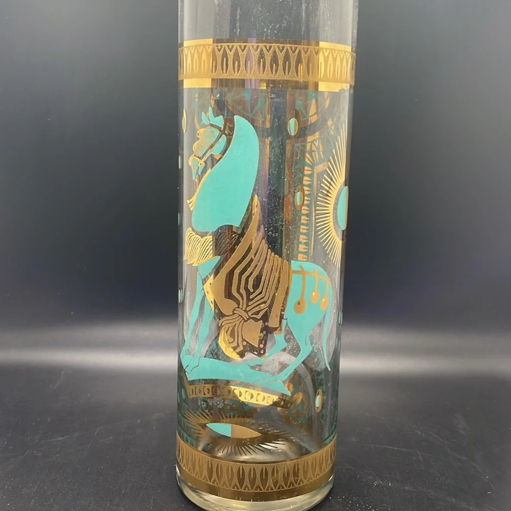 Vintage 60’s Fred Press Trojan Horse 22k Gold Turquoise 8 Pc MCM Barware Set